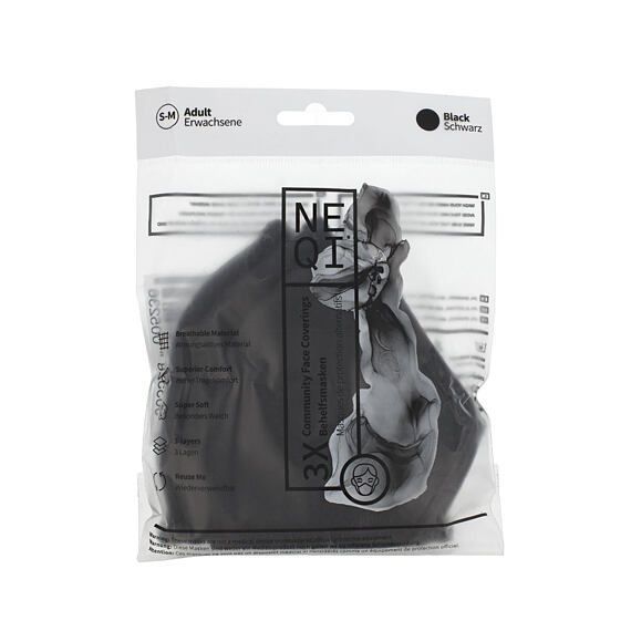 NEQI Masque adulte 3 couches S-M (noir) 3 pces